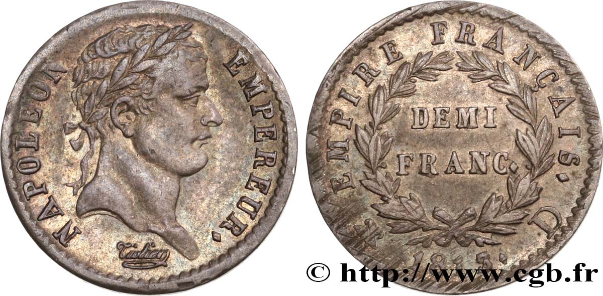 Demi-franc Napoléon Ier tête laurée, Empire français 1813 Lyon F.178/51 BB53 