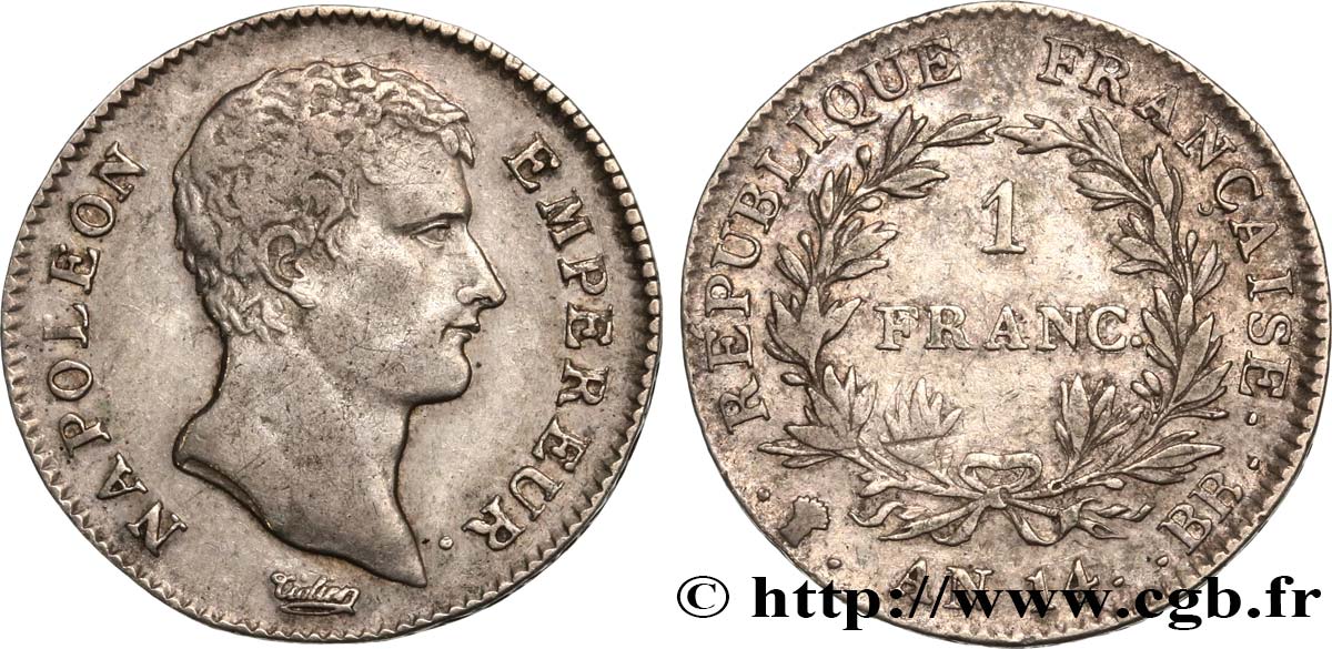 1 franc Napoléon Empereur, Calendrier révolutionnaire 1805 Strasbourg F.201/30 XF40 