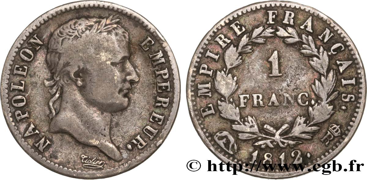 1 franc Napoléon Ier tête laurée, Empire français 1812 Rome F.205/53 MB20 