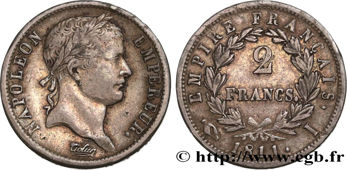 2 francs Napoléon Ier tête laurée, Empire français 1811 Limoges F.255/29 MB35 