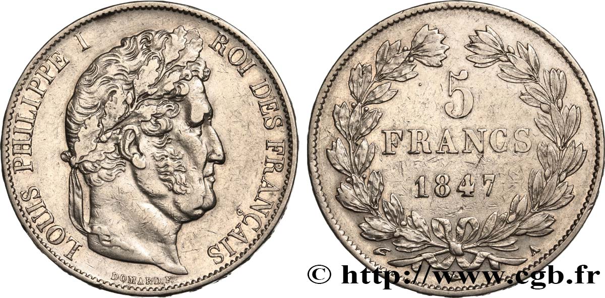 5 francs IIIe type Domard 1847 Paris F.325/14 MBC 