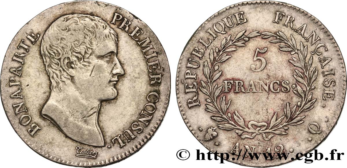 5 francs Bonaparte Premier Consul 1804 Perpignan F.301/22 TTB40 