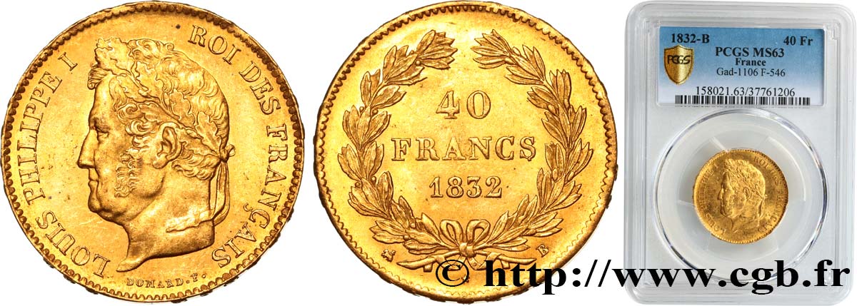 40 francs or Louis-Philippe 1832 Rouen F.546/4 MS63 PCGS