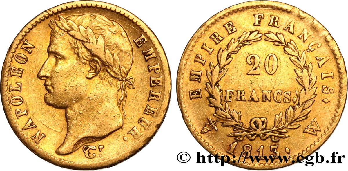 20 francs or Napoléon tête laurée, Empire français 1813 Lille F.516/38 TTB40 