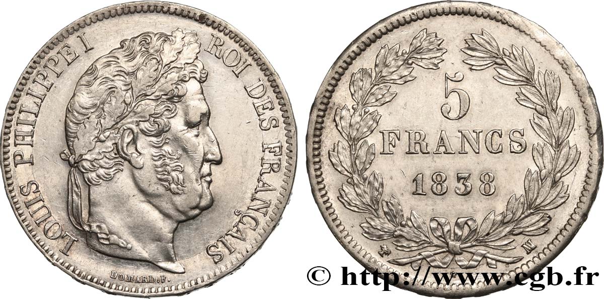5 francs IIe type Domard 1838 Marseille F.324/73 AU 