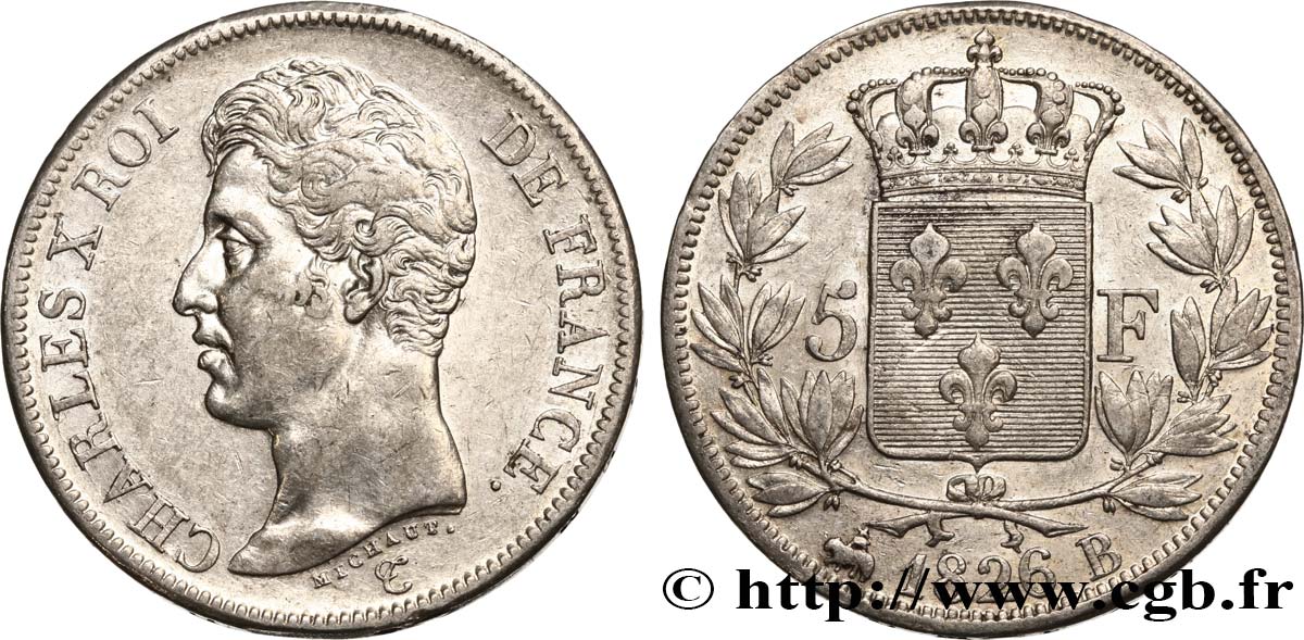 5 francs Charles X, 1er type 1826 Rouen F.310/16 BB45 