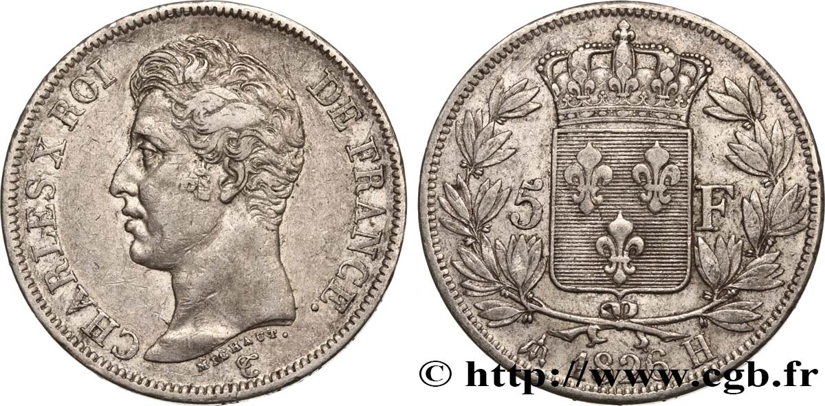 5 francs Charles X, 1er type 1826 La Rochelle F.310/19 TB35 
