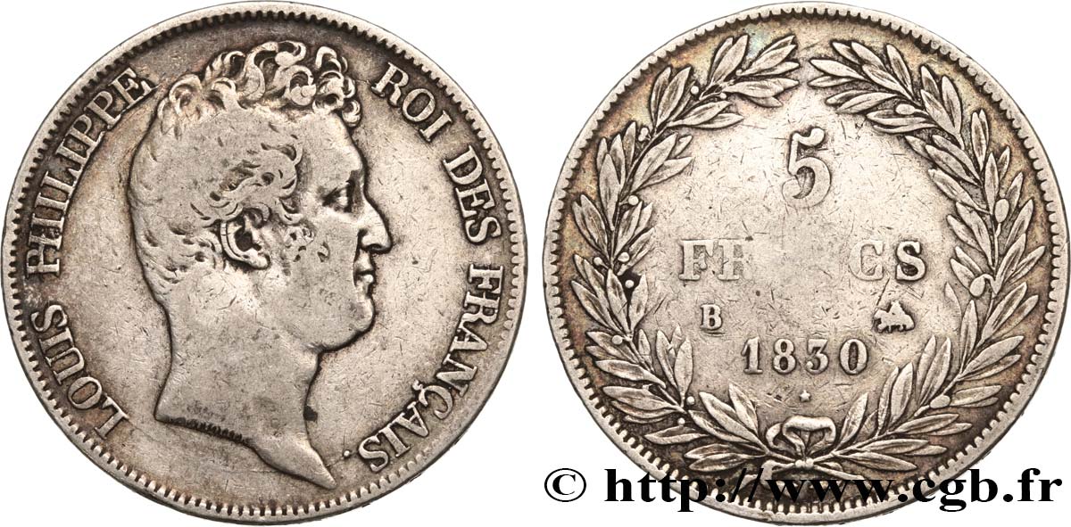 5 francs type Tiolier sans le I, tranche en creux 1830  Rouen F.313/2 TB25 