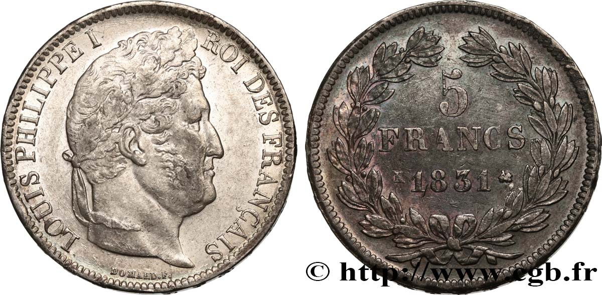 5 francs Ier type Domard, tranche en relief 1831 Bordeaux F.320/7 AU52 