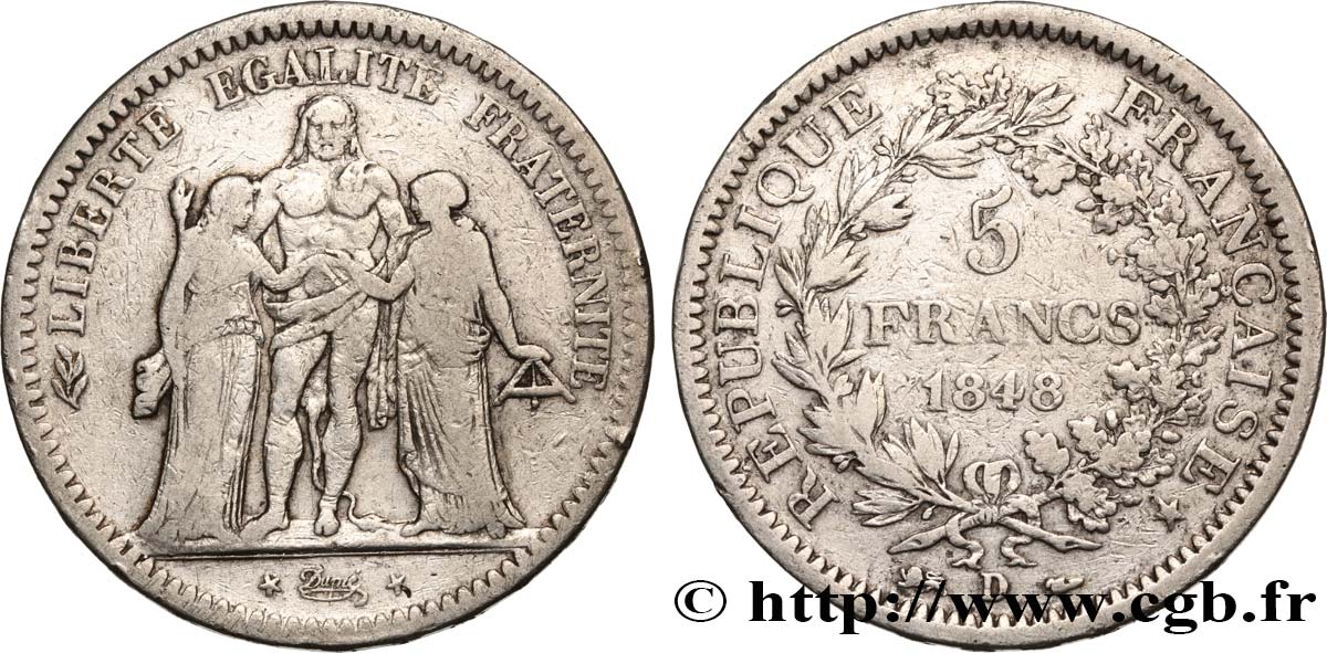 5 francs Hercule, IIe République 1848  Lyon F.326/3 S15 