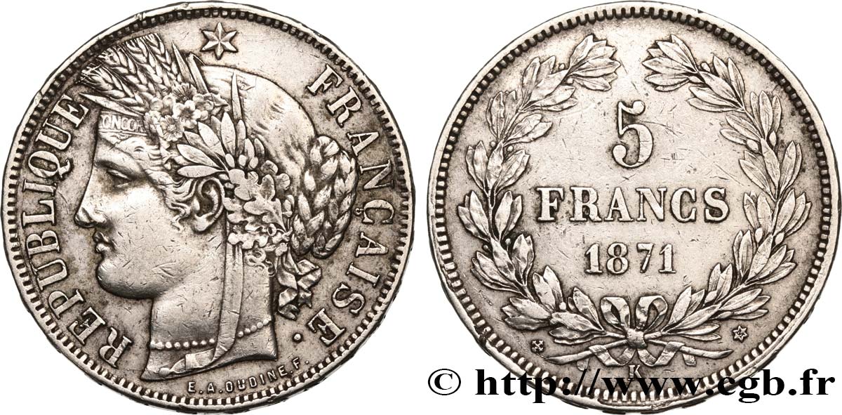 5 francs Cérès, sans légende 1871 Bordeaux F.332/8 BB45 
