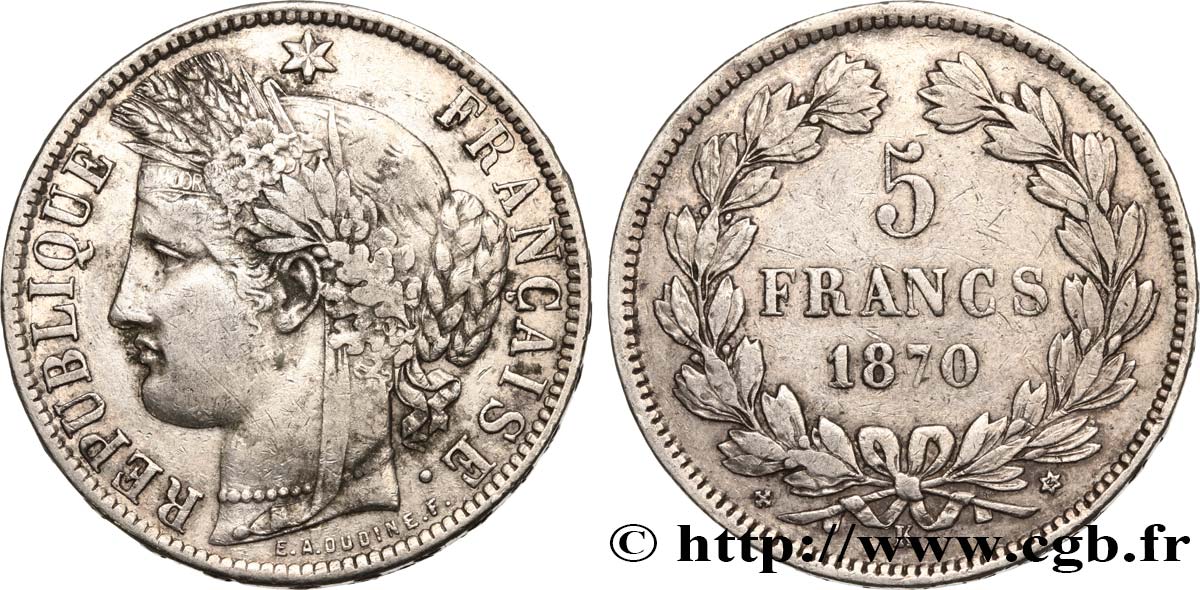 5 francs Cérès, sans légende 1870 Bordeaux F.332/5 SS45 