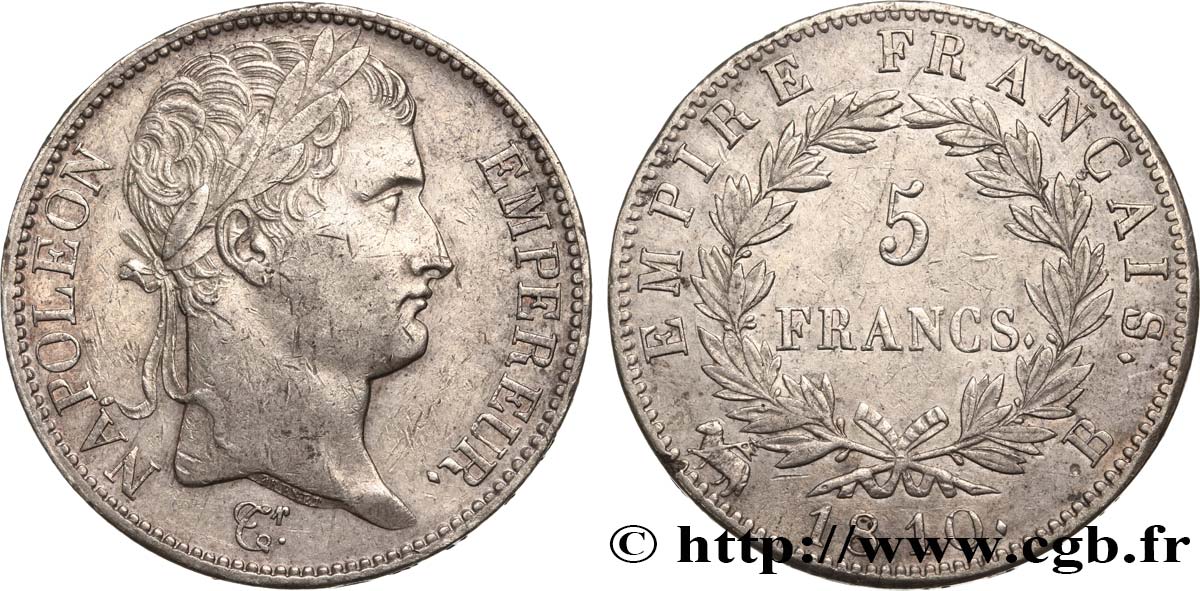 5 francs Napoléon Empereur, Empire français 1810 Rouen F.307/15 TTB50 