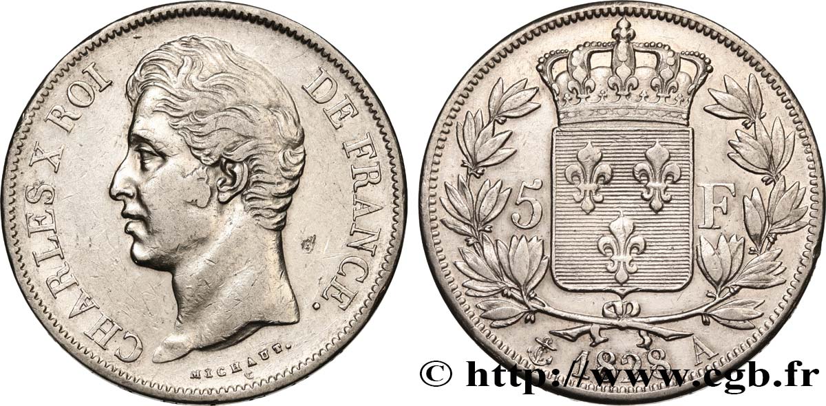5 francs Charles X, 2e type 1828 Paris F.311/14 TB+ 