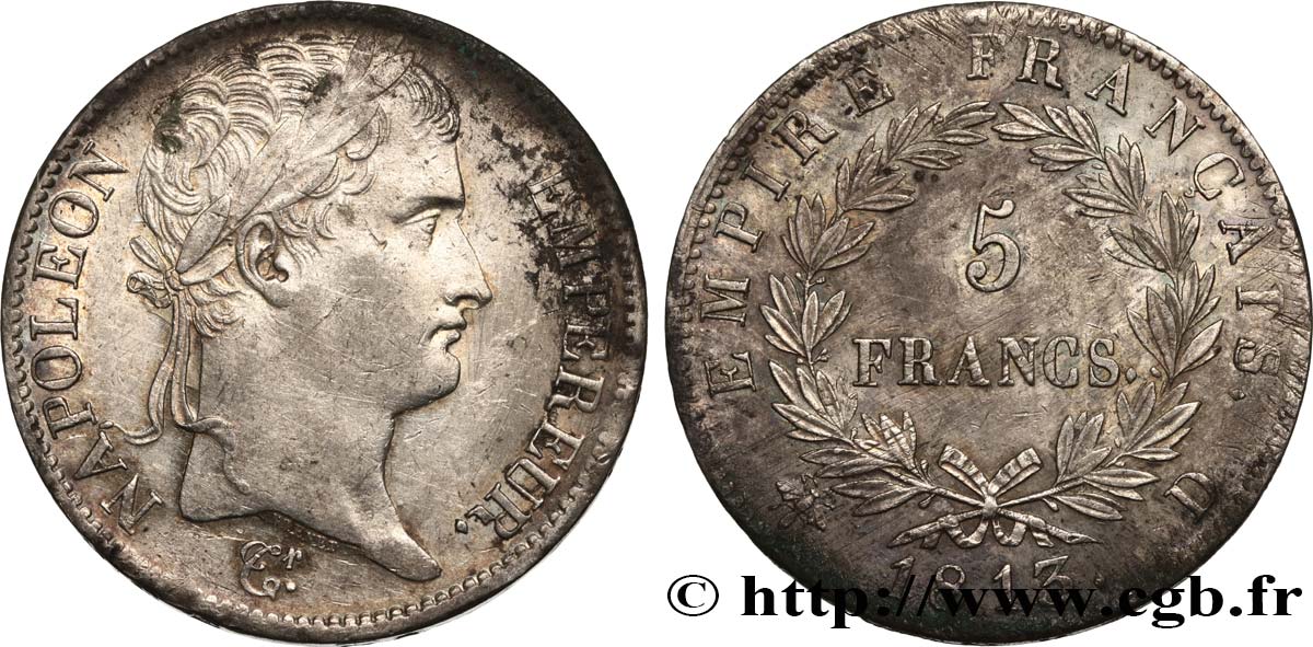 5 francs Napoléon Empereur, Empire français 1813 Lyon F.307/62 q.SPL 