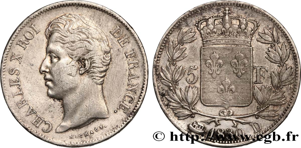 5 francs Charles X, 2e type 1830 Lyon F.311/43 BC+ 
