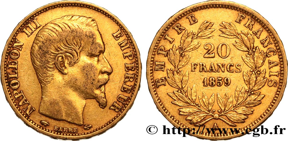 20 francs or Napoléon III, tête nue 1859 Paris F.531/15 BB42 