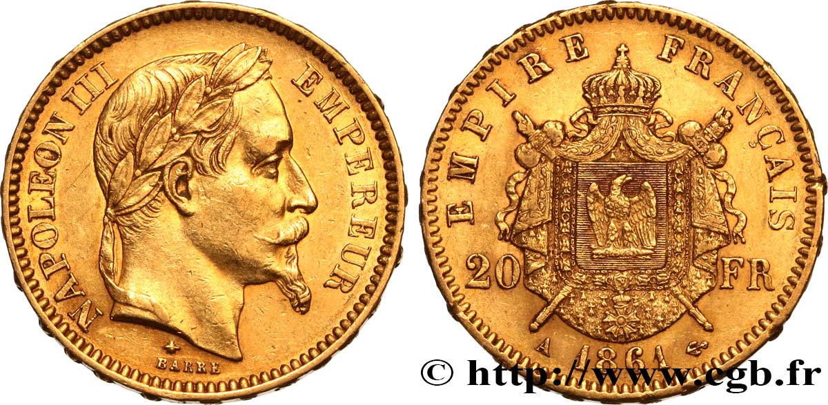 20 francs or Napoléon III, tête laurée 1861 Paris F.532/1 TTB50 