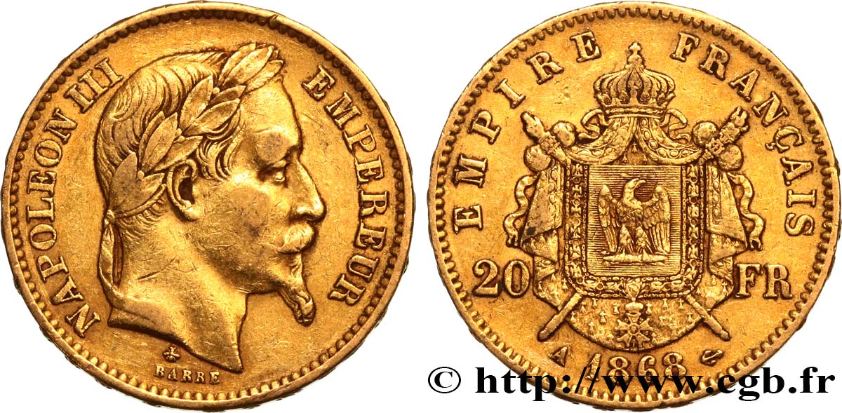 20 francs or Napoléon III, tête laurée 1868 Paris F.532/18 fmd_522963