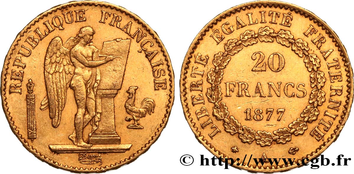20 francs or Génie, IIIe République 1877 Paris F.533/5 XF48 