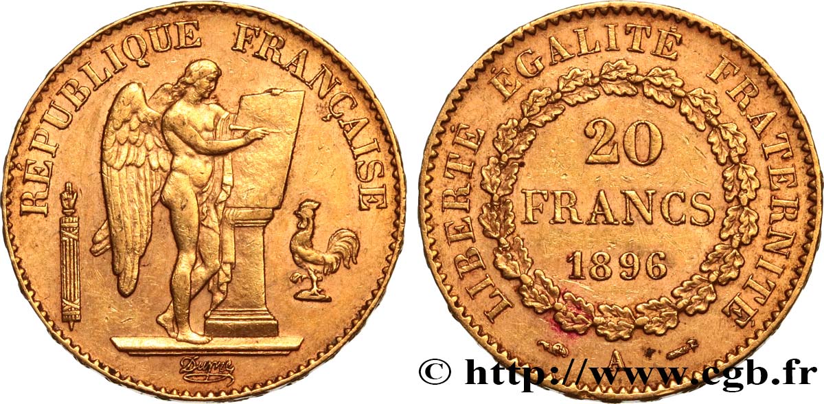 20 francs or Génie, Troisième République 1896 Paris F.533/20 BB50 