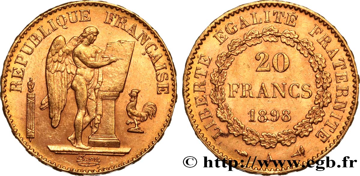 20 francs or Génie, Troisième République 1898 Paris F.533/23 EBC55 