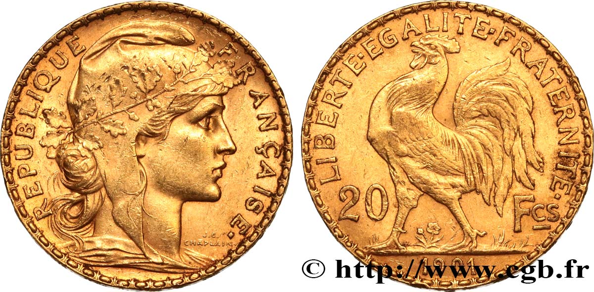 20 francs or Coq, Dieu protège la France 1901 Paris F.534/6 fVZ 