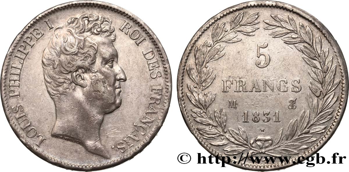 5 francs type Tiolier avec le I, tranche en creux 1831 Toulouse F.315/22 BB50 