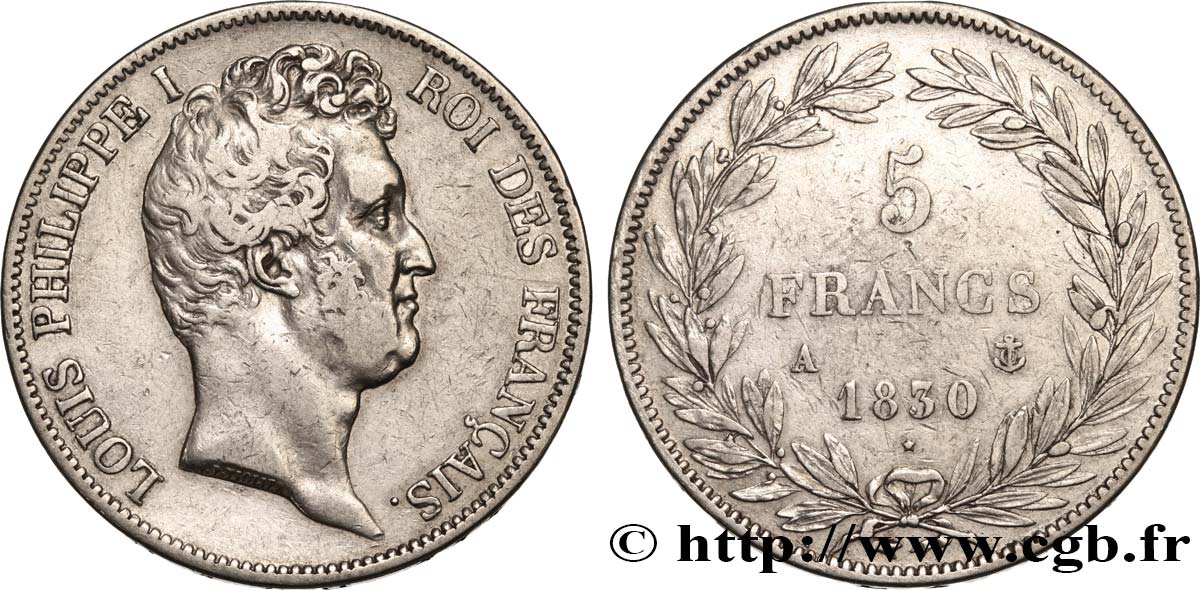 5 francs type Tiolier avec le I, tranche en creux 1830 Paris F.315/1 fSS 