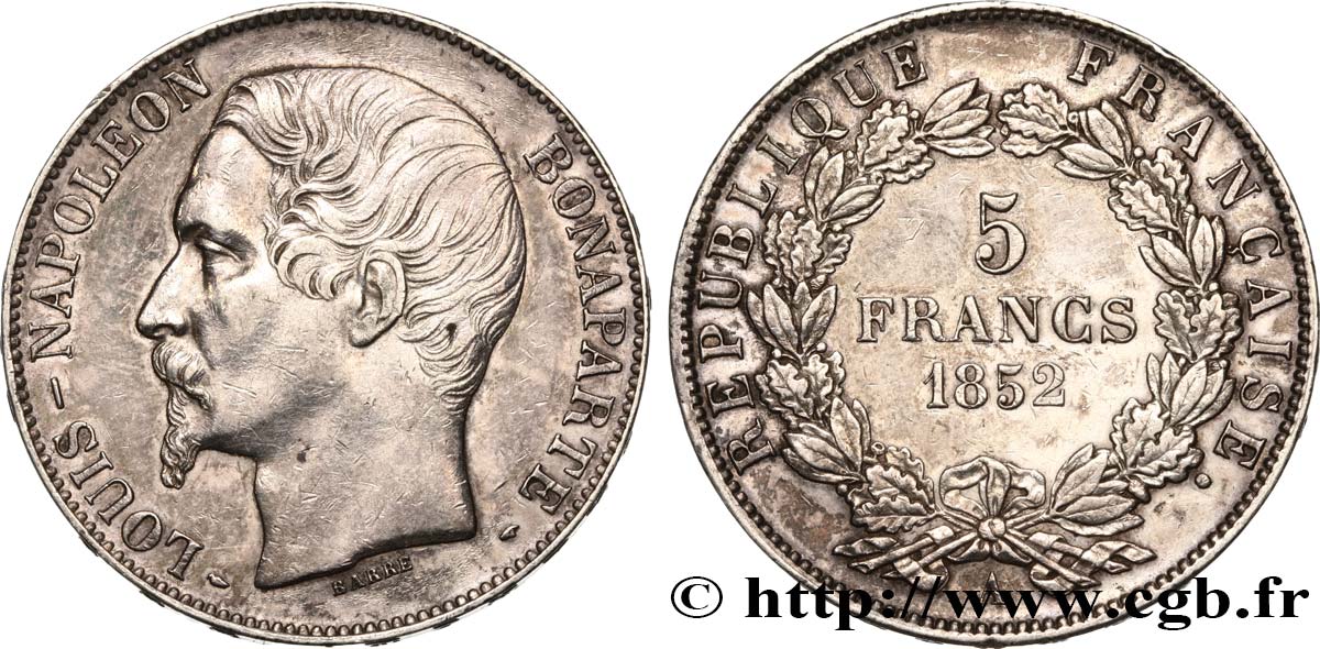 5 francs Louis-Napoléon, 2ème type 1852 Paris F.329/2 MBC+ 
