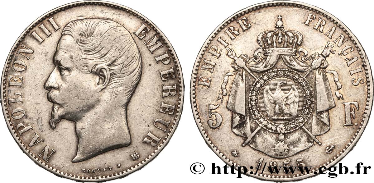 5 francs Napoléon III, tête nue 1855 Strasbourg F.330/4 MB35 