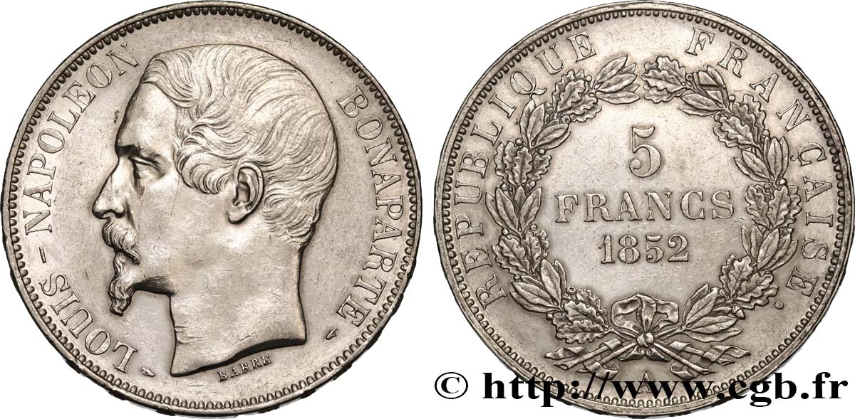 5 francs Louis-Napoléon, 1er type 1852 Paris F.329/1 TTB+ 