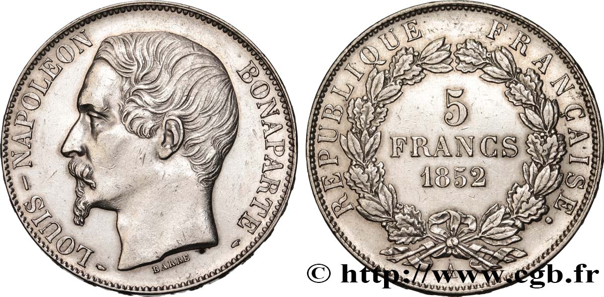 5 francs Louis-Napoléon, 2ème type 1852 Paris F.329/2 TTB 