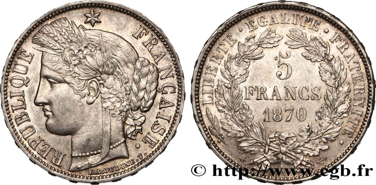 5 francs Cérès, avec légende 1870 Paris F.333/1 SUP60 