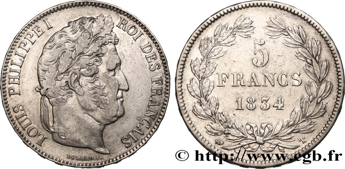5 francs IIe type Domard 1834 Nantes F.324/40 TTB 