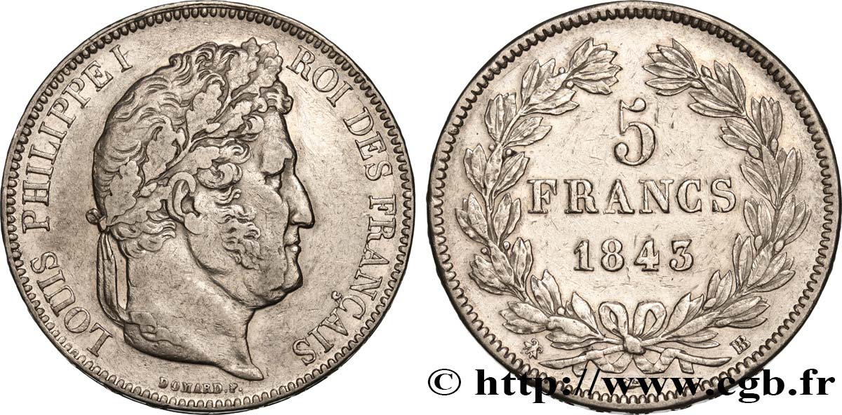 5 francs IIe type Domard 1843 Strasbourg F.324/102 SS 