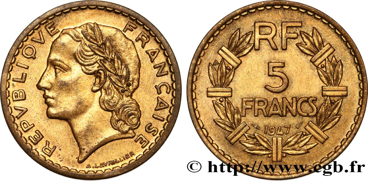 5 francs Lavrillier, bronze-aluminium 1947  F.337/9 SUP60 