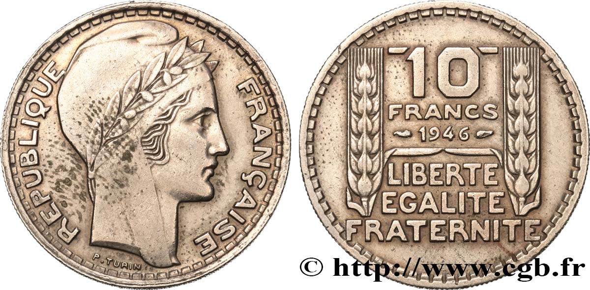 10 francs Turin, grosse tête, rameaux longs 1946 Paris F.361/3 BB45 