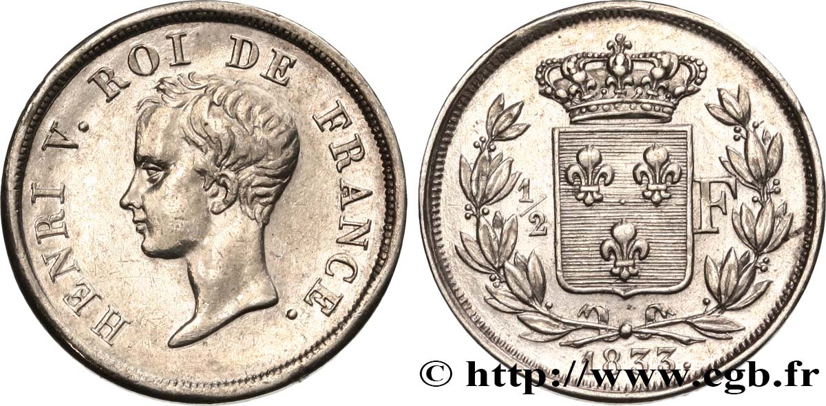 1/2 franc, buste juvénile 1833  VG.2713  MBC+ 