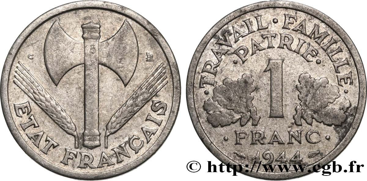 1 franc Francisque, légère, petit c 1944 Castelsarrasin F.223/8 TB20 