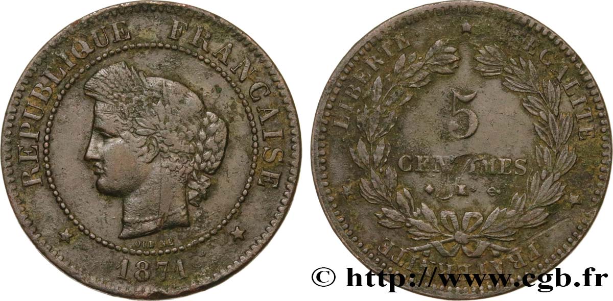 5 centimes Cérès 1871 Bordeaux F.118/3 MB 