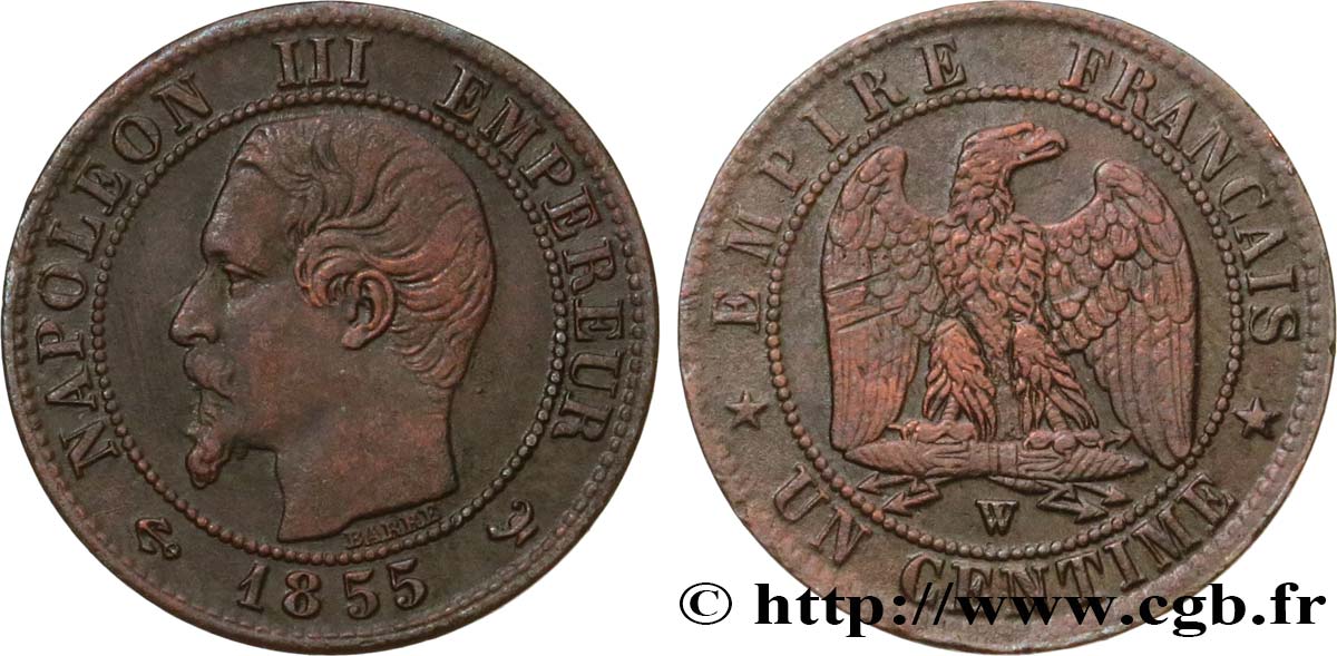 Un centime Napoléon III, tête nue 1855 Lille F.102/25 MBC40 