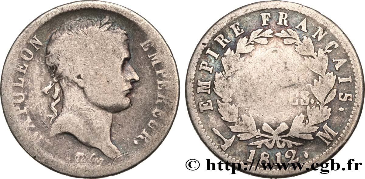 2 francs Napoléon Ier tête laurée, Empire français 1812 Toulouse F.255/46 B 