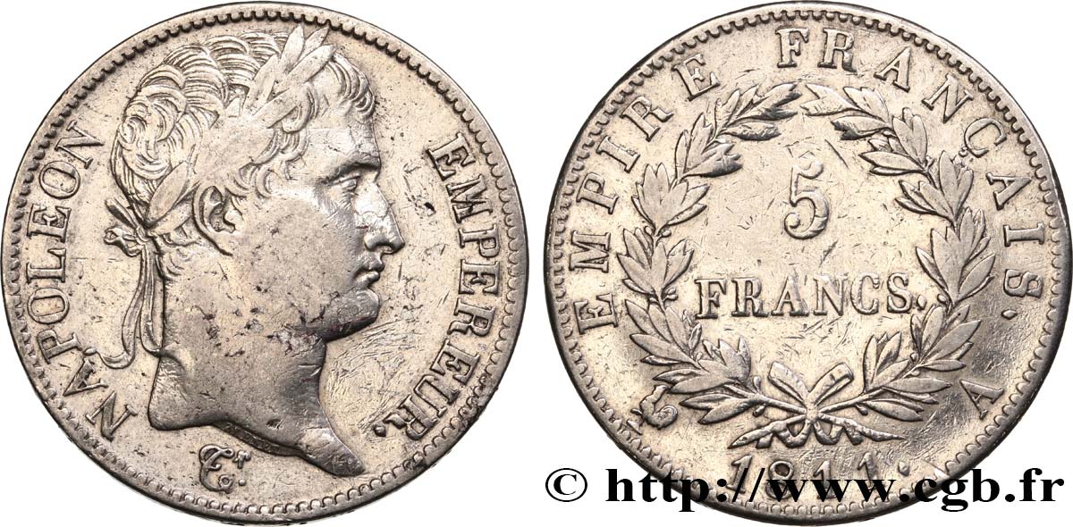 5 francs Napoléon Empereur, Empire français 1811 Paris F.307/27 TB 