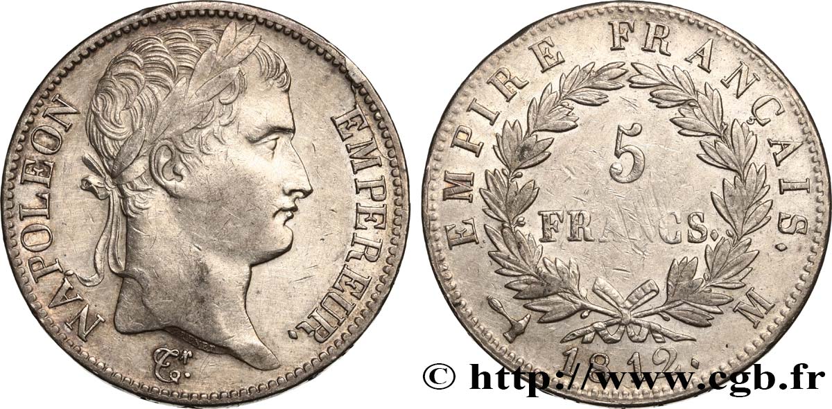 5 francs Napoléon Empereur, Empire français 1812 Toulouse F.307/49 fVZ 