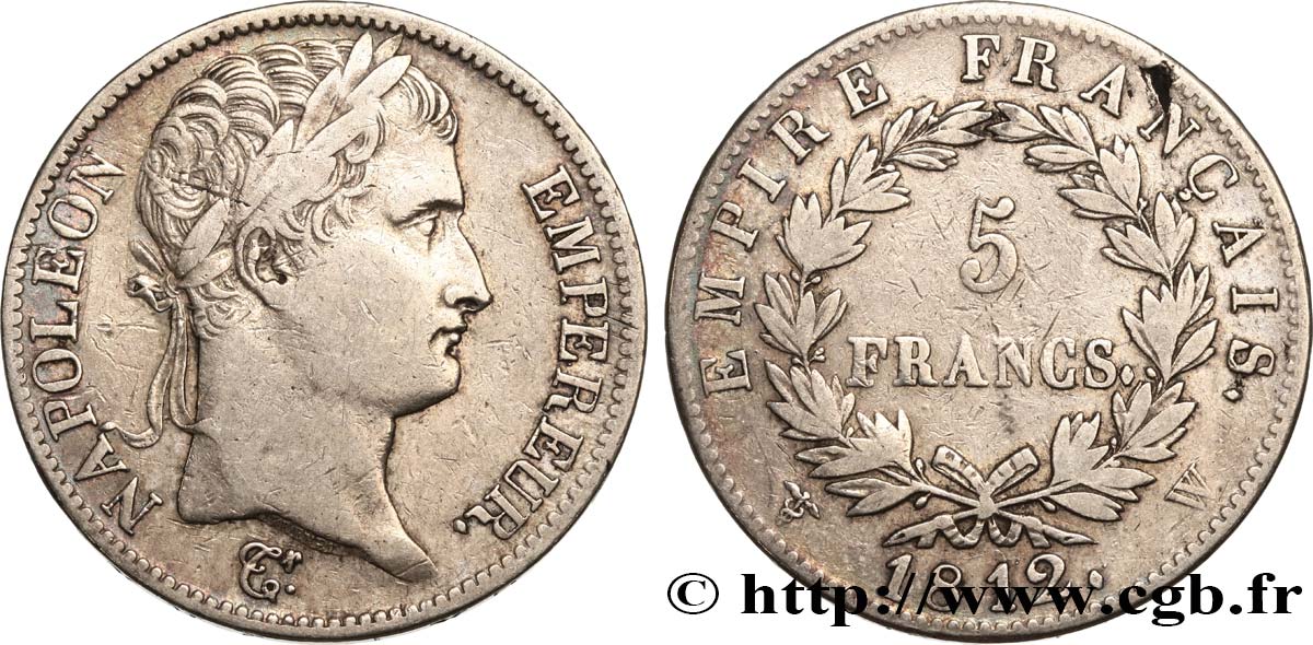 5 francs Napoléon Empereur, Empire français 1812 Lille F.307/57 TB+ 