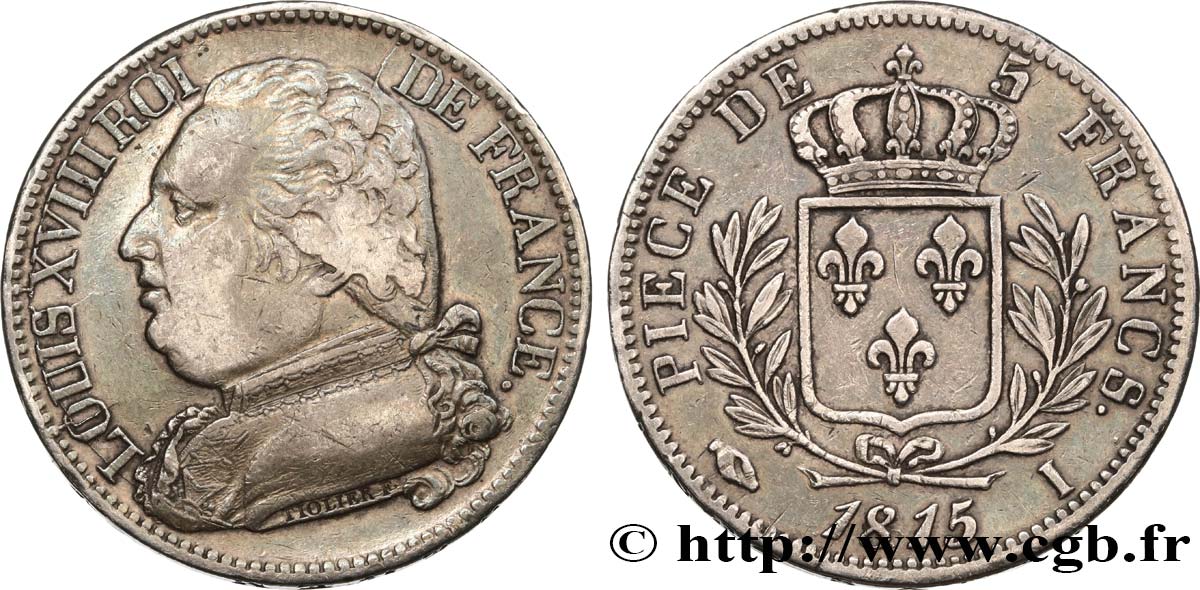 5 francs Louis XVIII, buste habillé 1815 Limoges F.308/20 TTB40 