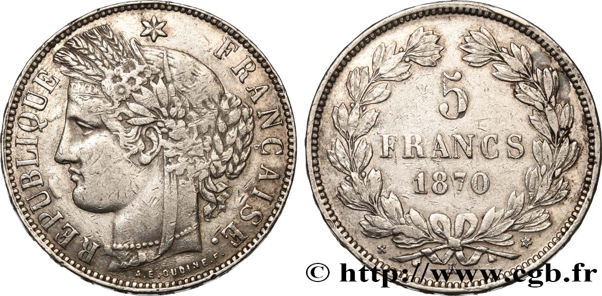 5 francs Cérès, sans légende 1870 Bordeaux F.332/7 MB38 