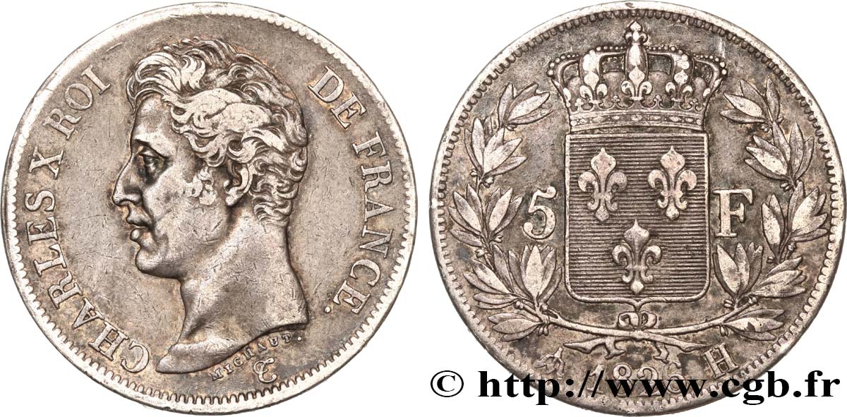 5 francs Charles X, 1er type 1826 La Rochelle F.310/19 VF35 