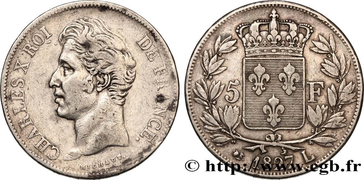5 francs Charles X, 2e type 1827 Bayonne F.311/8 TB35 